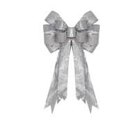 Marchfunny Lazos de Navidad Decoración de la parte superior del árbol grande 24x41cm Cinta con alambre hecha a mano Decoración de corona interior al aire libre para puerta de ventana (plata)