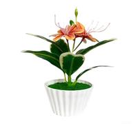 Marchfunny Planta de imitación de jazmín en miniatura en maceta para un estilo interior natural con atención al detalle floral y la precisión de la textura de las hojas (naranja-amarillo)