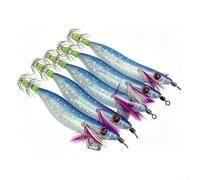 Marchfunny Señuelos luminosos de pesca de calamar, 5 piezas, 20 g de largo fundido plátano con vientre azul brillante, ganchos de mar de acero al carbono para pesca nocturna en agua salada desde la