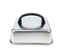 Marchfunny Tapa cuadrada de acero inoxidable para barbacoa con mango para retener el calor y el humo en varias parrillas (26 cm)