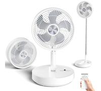 Marchpower 10"/25CM Ventilador de Pie Portátil Plegable Ventilador Silencioso Batería Recargable 4 Velocidades Standing Fan Mando Temporizador para Camping Dormir Oficana Viaje-Blanco
