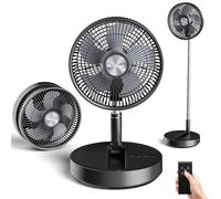 Marchpower 10"/25CM Ventilador de Pie Portátil Plegable Ventilador Silencioso Batería Recargable 4 Velocidades Standing Fan Mando Temporizador para Camping Dormir Oficana Viaje-Negro