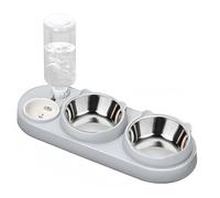 Marchul Cuenco 3 en 1 para gatos, juego de cuencos de comida y agua para gatos con dispensador de agua y cuencos de acero inoxidable, tres cuencos elevados para mascotas inclinados de 15° para gatos