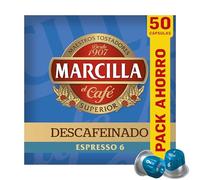 Marcilla Café Cápsulas Descafeinado | Intensidad 6 | 50 Cápsulas Compatibles Nespresso