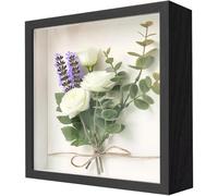 Marco 3D 22x22cm de Madera, Profundo 3cm, Shadow Box rellenable para Ramo de Novia, Recuerdos, Manualidades, Fotos, Objetos, Obras de Arte, decoración de Pared y Escritorio（Negro）