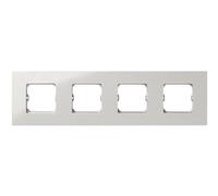 Marco blanco de 4 elementos, tipo modular, ideal para instalaciones eléctricas y personalización de espacios interiores.