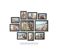 SONGMICS Marcos de Fotos con 16 Alfombrillas, Juego de 10 Marcos de Cuadros, Dos 20x25 cm, Cuatro 13x18 cm, Cuatro 10x15 cm, Colgar o Mostrar, 12 Clavos, Negro Ceniza