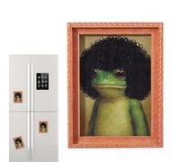 Marco con Imanes de Rana Graciosa | Decoración Hogareña Pequeña Vintage Linda en Madera | Imán Retro de Arte con Rana Enmarcada,para Regalos, Cocina, Navidad, Cumpleaños, Fiestas y Oficina en Casa