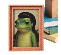 Marco con Imanes de Rana Graciosa - Decoración Hogareña Pequeña Vintage Linda en Madera - Imán Retro de Arte con Rana Enmarcada - para Cocina Oficina Ventana Navidad Acción de Gracias Fiesta Invierno