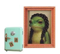 Marco con Imanes de Rana Graciosa | Decorativo Vintage Pequeño y Divertido de Madera - Imanes de Arte de Rana Retro con Marco | Para Amigos Colegas Navidad Cumpleaños Oficinas En Casa Ventana Y Gabine