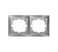 Marco de 2 Elementos de Plata, Serie Europa, Conexiones Standard, Ideal para Instalaciones Eléctricas y Decoración Interior.