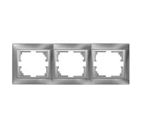 Marco de 3 elementos, color plata, serie Europa, con solera; ideal para instalaciones eléctricas y decorativas.