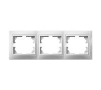 Marco de 3 elementos en blanco, serie Europa, compatible con sistemas eléctricos estándar, ideal para instalaciones eléctricas y decoración.