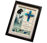 Marco de arte de vidrio de mar hecho a mano, crucifijo de Jesús, decoraciones de arte de pared de vidrio de mar, regalo religioso para mujeres, hombres, decoraciones cristianas para hogar, pared