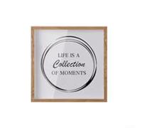 Marco de caja de sombra de aventura de viaje - Pantalla de memoria de madera con ranura para boletos, fotos, postales, 8 x 8 pulgadas, blanco/negro/madera (marrón)