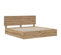 Marco de cama con almacenamiento y cabecera de cama artesan Oak 180 x 200 | Madera de ingeniería, cajón oculto, estructura de listones rígidos, montaje fácil, mantenimiento mínimo, colchón no incluido