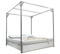 Marco de cama con dosel, diseño de cuatro pilares de metal pesado, tamaño completo, construcción resistente para una elegante decoración de dormitorio