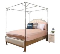 Marco de cama con toldo de acero inoxidable con 4 postes de esquina, tamaño King, red gruesa plateada para marco de toldo tamaño matrimonial/queen solo