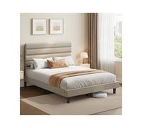 VASAGLEMarco de Cama Matrimonial, Marco para Colchón de 160 x 200 cm, Cabecero Acolchado Ajustable, Metal y Madera, Estilo Moderno, Beige Cappuccino RMB505LH01