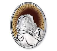 Marco de cama ovalado 46 x 36 cm, base de madera con efecto cobrizo con decoración de Madonna del Ferruzzi de plata 925%, fabricado en Italia 10902