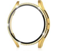 Marco de diamantes de imitación de diamantes de cristal Shell Funda protectora para Samsung Galaxy Watch 6 de 40 mm,Estuche rígido para PC Edge Bumper Bling con protector de pantalla (Gold)