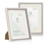 Marco de foto 20x25 cm SIN paspartu y 15x20 cm CON paspartu, pack X2 Uds. Color Blanco - Gris con paspartu, soporte de pie y para colgar (Blanco Gris X2 Uds., 20 x 25 cm), portafoto para colgar