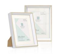Marco de foto 20x25 cm SIN paspartu y 15x20 cm CON paspartu, pack X2 Uds. Color Blanco - Madera con paspartu, soporte de pie y para colgar (Blanco Madera X2 Uds., 20 x 25 cm), portafoto para colgar