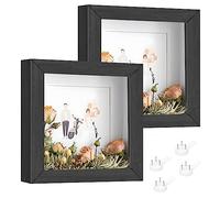 Marco de fotos 3D de 20x20 cm, 2 unidades, marco profundo para rellenar con placa acrílica, 3 cm de profundidad interior, caja de sombra de madera para San Valentín, entradas (negro, cuadrado)