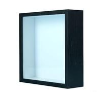 Marco de fotos 3D de madera con puerta de cristal y cierre para fotos, recuerdos de flores, color blanco, negro, madera de nogal, 26 x 22 x 6 cm