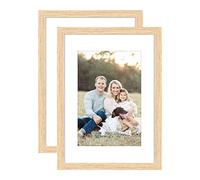 Marco de fotos A5 de madera maciza de roble con frontal de metacrilato,21x15cm Marco de fotos de 9 x 14 cm con paspartú o 8 x 6 pulgadas sin paspartú,Pared y mesa,2 Pack