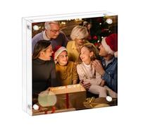 Marco de fotos acrílico de 13 x 13cm, marco de fotos transparente de doble cara sin marco con pantalla magnética de acrílico de escritorio independiente, marco de Lucite con paquete de caja de regalo