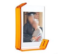 Marco de fotos acrílico flotante de doble cara con soporte de mesa contemporáneo en forma de L, diseñado para proteger y mostrar imágenes tanto en formato horizontal como vertical (naranja)