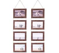 Marco de fotos collage 10 x 15, juego de marcos colgantes cuádruples en estilo rústico, 8 marcos horizontales abiertos, decoración de pared para postales fotográficas