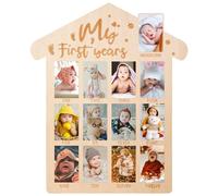 Marco de fotos con texto en inglés "My First Year" Tablero de madera para fotos de bebé de 12 meses Recuerdo para cumpleaños de recién nacido Decoración de guardería (14.1 x 11.8 pulgadas)