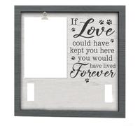 Marco de fotos conmemorativo de madera para mascotas con soporte para collar para fotos de 4 x 6, diseño rústico en blanco y negro para la pérdida de perros o gatos, huellas decorativas e inscripción