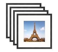 Marco de fotos cuadrado de 30x30 cm, color negro con soporte para marco de fotos de 20x20 cm, marcos negros de 30x30 cm, de madera maciza con frontal de plexigláss para montaje en pared, paquete de 4