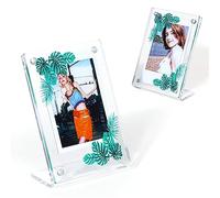 Marco de Fotos de Acrílico Transparente, Marco de Fotos de Escritorio en Forma de L Marco de Fotos Magnético Universal para Fotos de 3 Pulgadas (Hojas de Monstera)