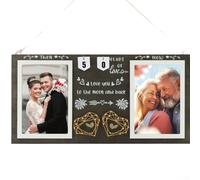 Marco de fotos de aniversario Then & Now con capacidad para dos fotos de 4 x 6, tarjetas de año ajustables del 0 al 9, marco de madera colgante o de pie para hitos de boda y matrimonio