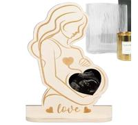 Marco de fotos de anuncio de embarazo - soporte de ecografía de madera rústica, primer recuerdo de ultrasonido, elegante decoración de estante de vivero | Regalo atesorado para mamá y papá para marcar