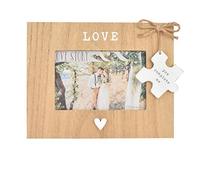 Marco de fotos de madera con corazón y placa para colgar, 15 x 10 cm