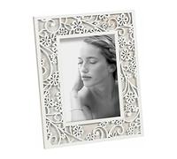 Marco de fotos de madera con decoración cortada con láser, acabado blanco, tamaño de la foto 13 x 18 cm