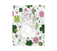 Marco de fotos de madera de 10 x 15 cm, soporte para mesa y pared, marco de fotos de madera, Día de San Patricio, cuatro hojas florales