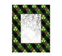 Marco de fotos de madera de 12,7 x 17,78 cm, soporte para mesa y pared, marcos de fotos de madera, hojas de trébol del día de San Patricio sobre tartán