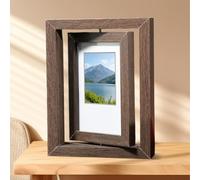 Marco de fotos de madera giratorio de 360°, con doble visualización para fotos de 7 pulgadas, estilo vintage para bodas, aniversarios, graduaciones (madera de nogal)