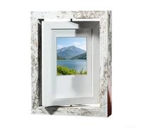 Marco de fotos de madera giratorio de 360°, doble visualización de fotos para fotos de 5 x 7 pulgadas, decoración de mesa de escritorio vintage para el hogar, aniversario de boda (blanco antiguo)