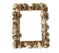Marco de fotos de resina cuadrado dorado con diseño de hoja de ginkgo pintado a mano decorativo para mesa de oficina en casa de 4, 7, 8 pulgadas, estilo elegante, 1 pieza (7 pulgadas)