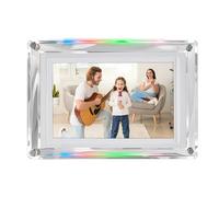 Marco de Fotos Digital Acrílico Transparente de 7 Pulgadas con Luz LED, Sensor de Música, Batería de Memoria de 4 GB, Rotación Automática, 1024 X 600, Bucle para Fotos, Vídeos,