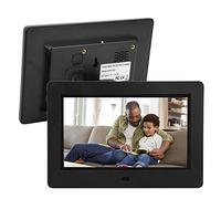 Marco de fotos digital de 7 pulgadas, 800 x 480 HD, 16:9, con mando a distancia, compatible con reproductor de música y vídeo, despertador, calendario (negro)