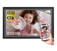 Marco de fotos digital Frameo WiFi de 64 GB, 15.6 pulgadas, negro, 1920 x 1080P FHD IPS pantalla táctil marco electrónico, memoria de 64 GB, rotación automática, montaje en pared, compartir fotos y