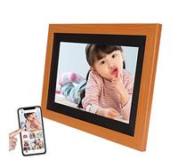 Marco de Fotos Digital WiFi de 10,1 Pulgadas, Marco de Fotos Inteligente, Pantalla Táctil IPS, Almacenamiento de 12 GB, Compatible con Expansión de Tarjeta de Memoria de 32 GB, Compartir(Marrón)